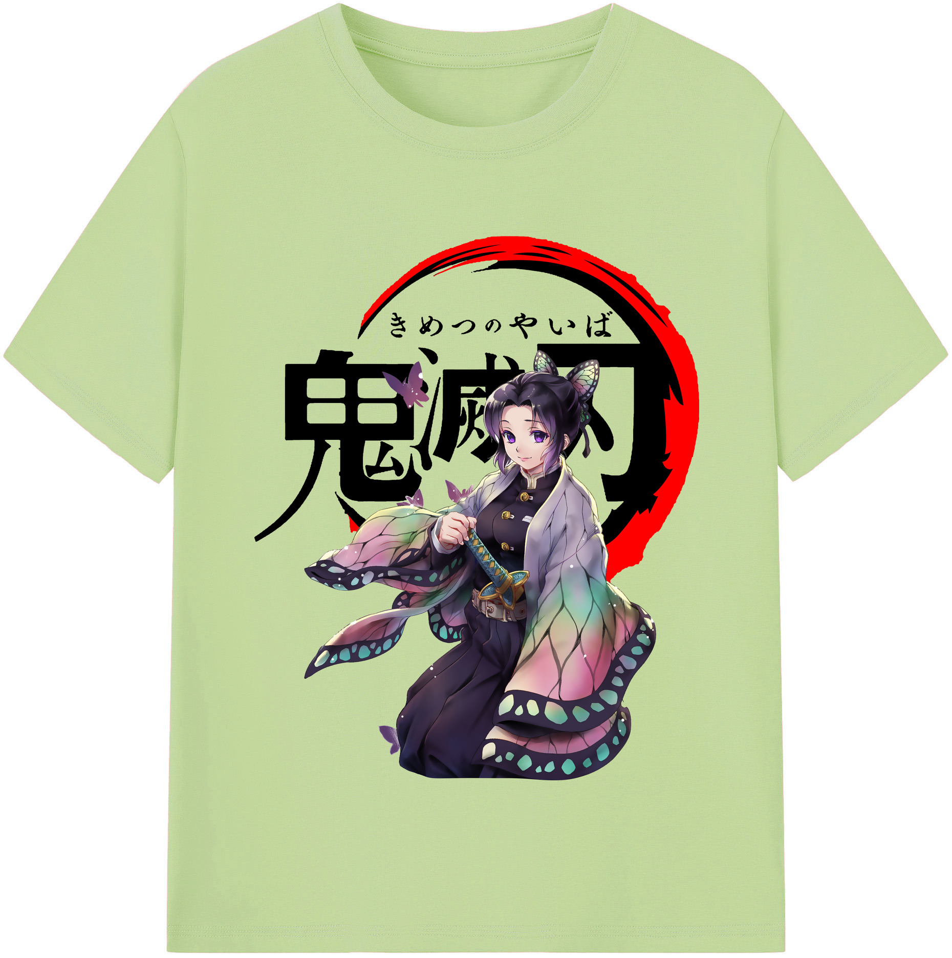 （画像用） 鬼滅の刃（きめつのやいば）蟲柱-胡蝶 しのぶ／こちょう しのぶ Kochou Shinobu 綿100％半袖Tシャツ（フロントプリント）